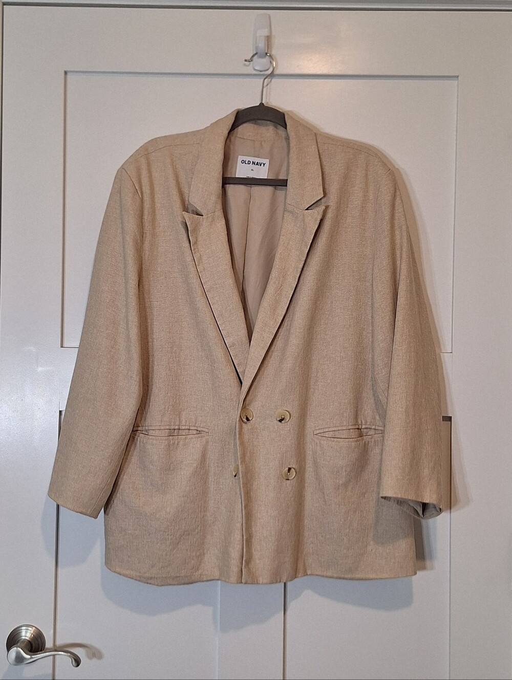 Old Navy Linen Rayon Double Breasted Lined Blazer Light Beige Pockets Size XL